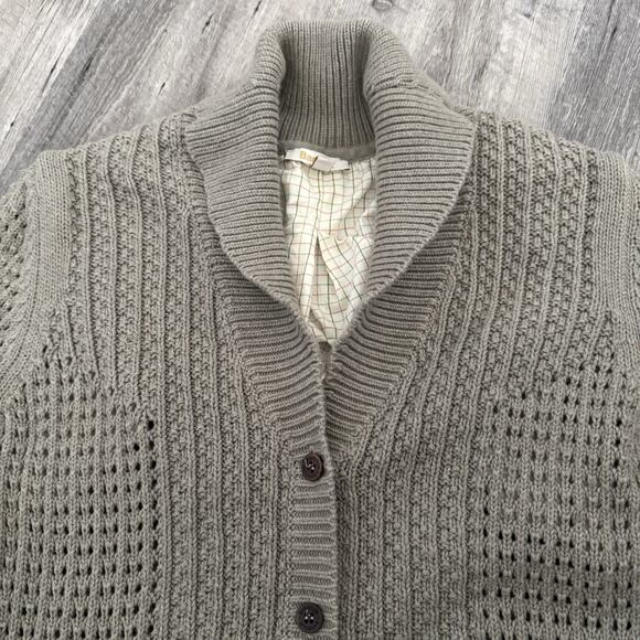 Barbour Cardigan Sweater Womens Sz 10 Taupe 100% Cotton Shawl Collar Button Up - Picture 3 of 8